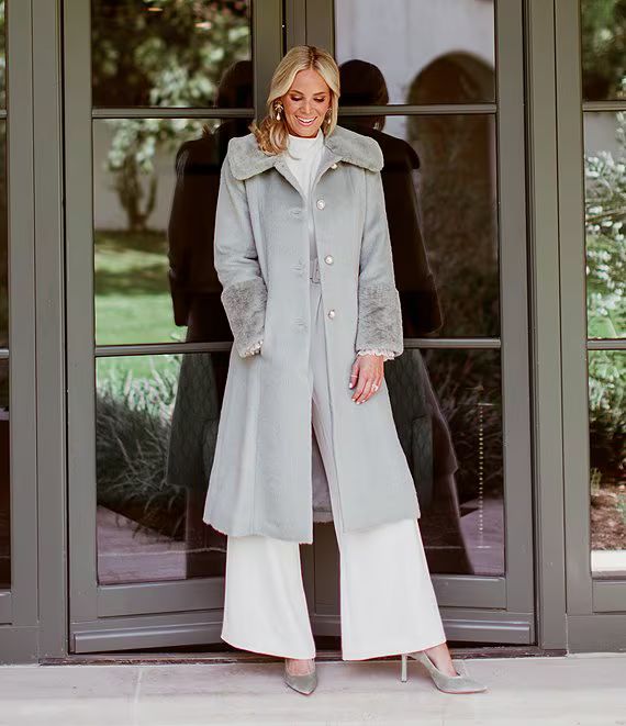 x Nicola Bathie Vivienne Wool Long Sleeve Faux Fur Single Breasted Pearl Button Front Long Coat | Dillard's