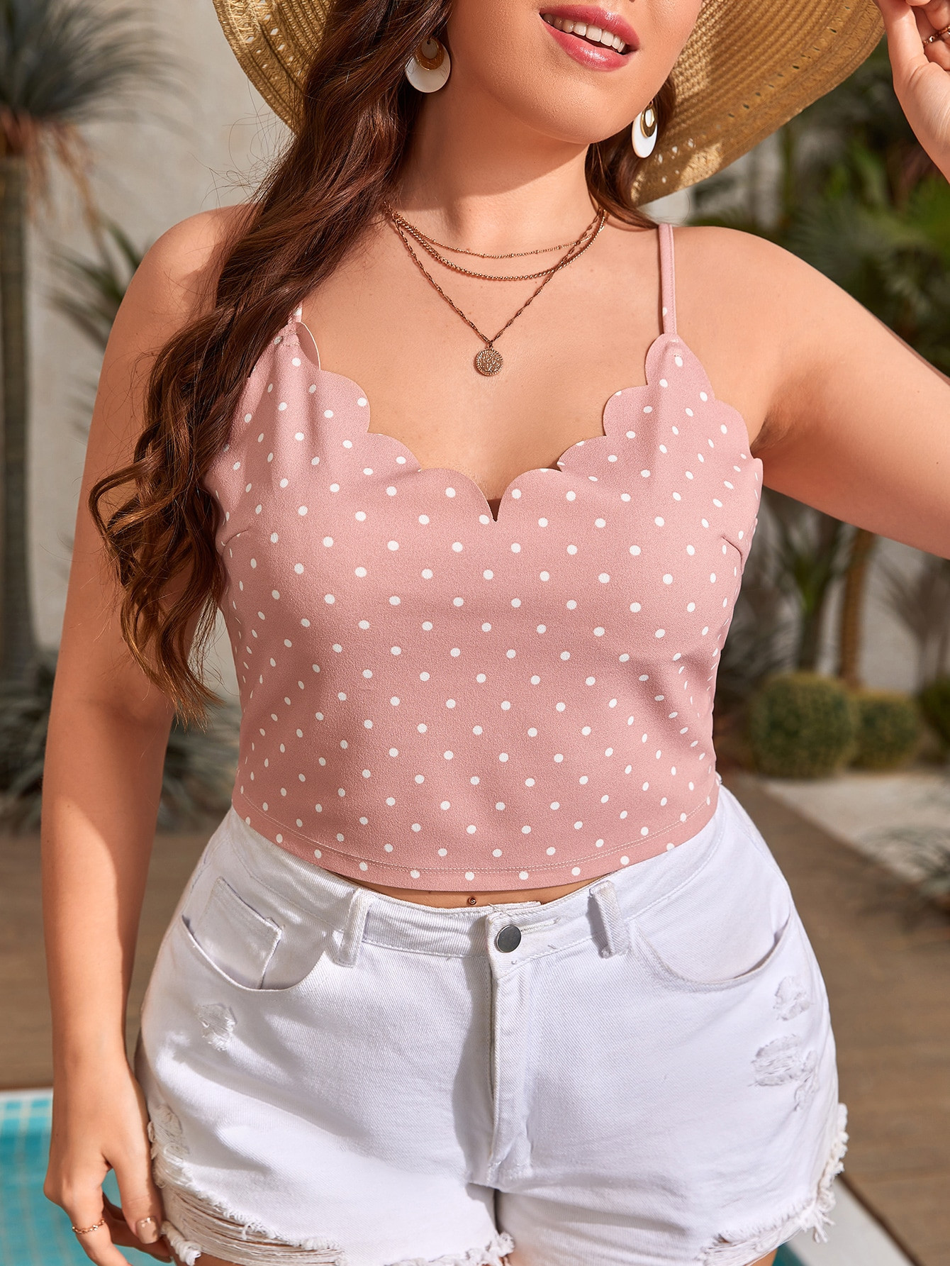 SHEIN Privé Plus Polka Dot Scallop Trim Cami Top | SHEIN