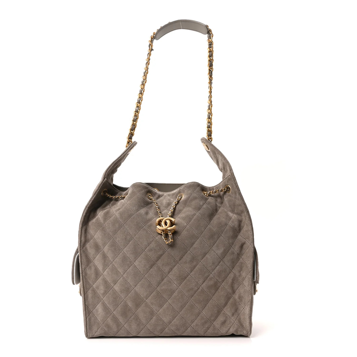 Suede Quilted Medium Chanel 25 Handbag Dark Grey | FASHIONPHILE (US)