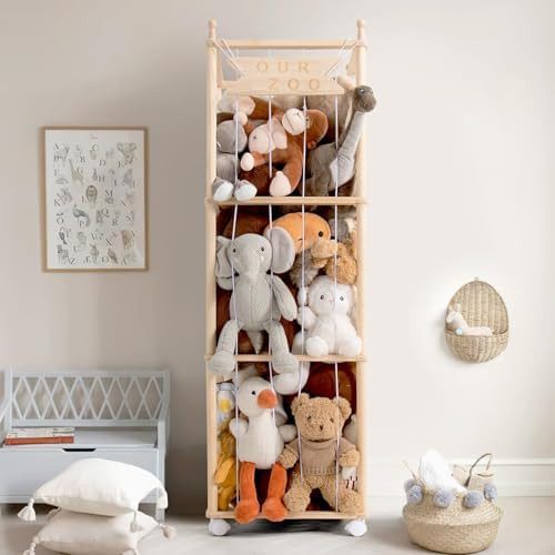 Mloong Stuffed Animal Storage, Wood Stuffed Animal Zoo Storage,Space Save Toy Organizer, Extra La... | Amazon (US)