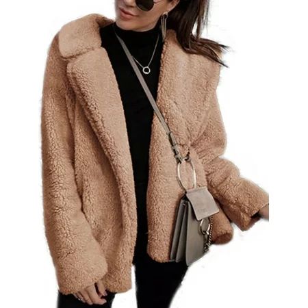 Luxury Faux Fur Long Sleeve Women Coat Fleece Winter Warm Jacket Teddy Bear Coat | Walmart (US)