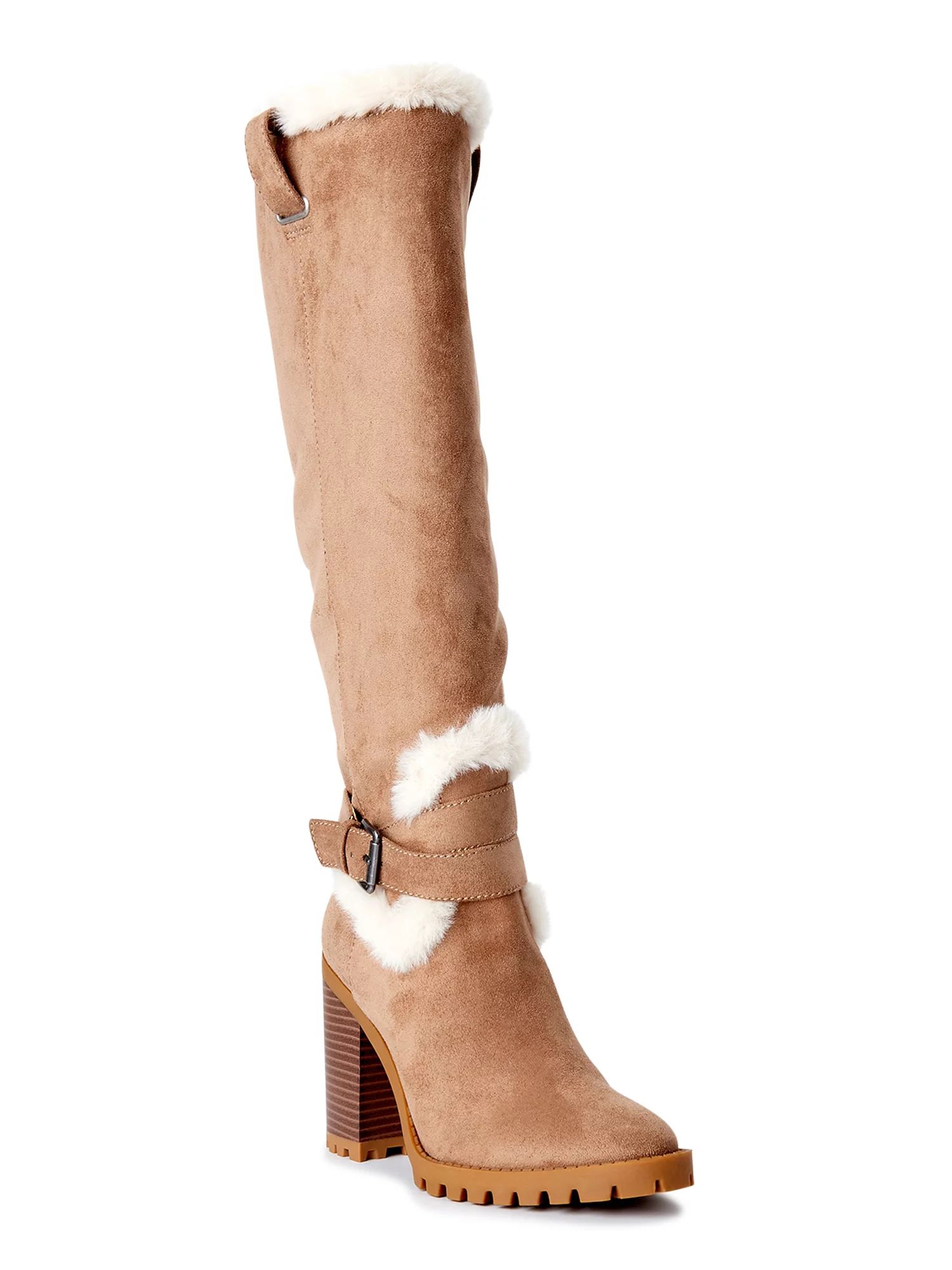 Scoop Women's Faux Suede Knee-High Boots with Faux Fur Trim - Walmart.com | Walmart (US)