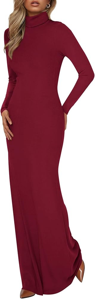 BTFBM Womens Dresses Long Sleeve Turtle Neck Stretchy Knit Long Maxi Semi Formal Party Fall Weddi... | Amazon (US)