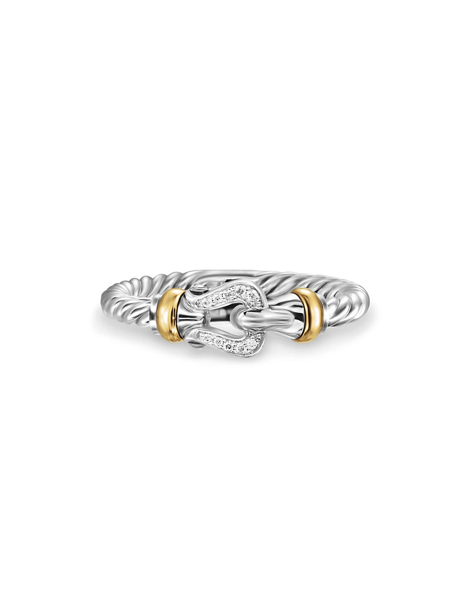 Women's Petite Buckle Ring in Sterling Silver - Diamond - Size 4 | Saks Fifth Avenue