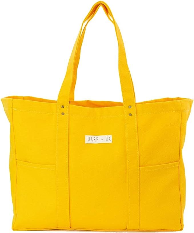 Large Womens Tote Bag, Organic Cotton With Pockets for Teachers, Laptop, Books, Gym, Travel, Beac... | Amazon (US)