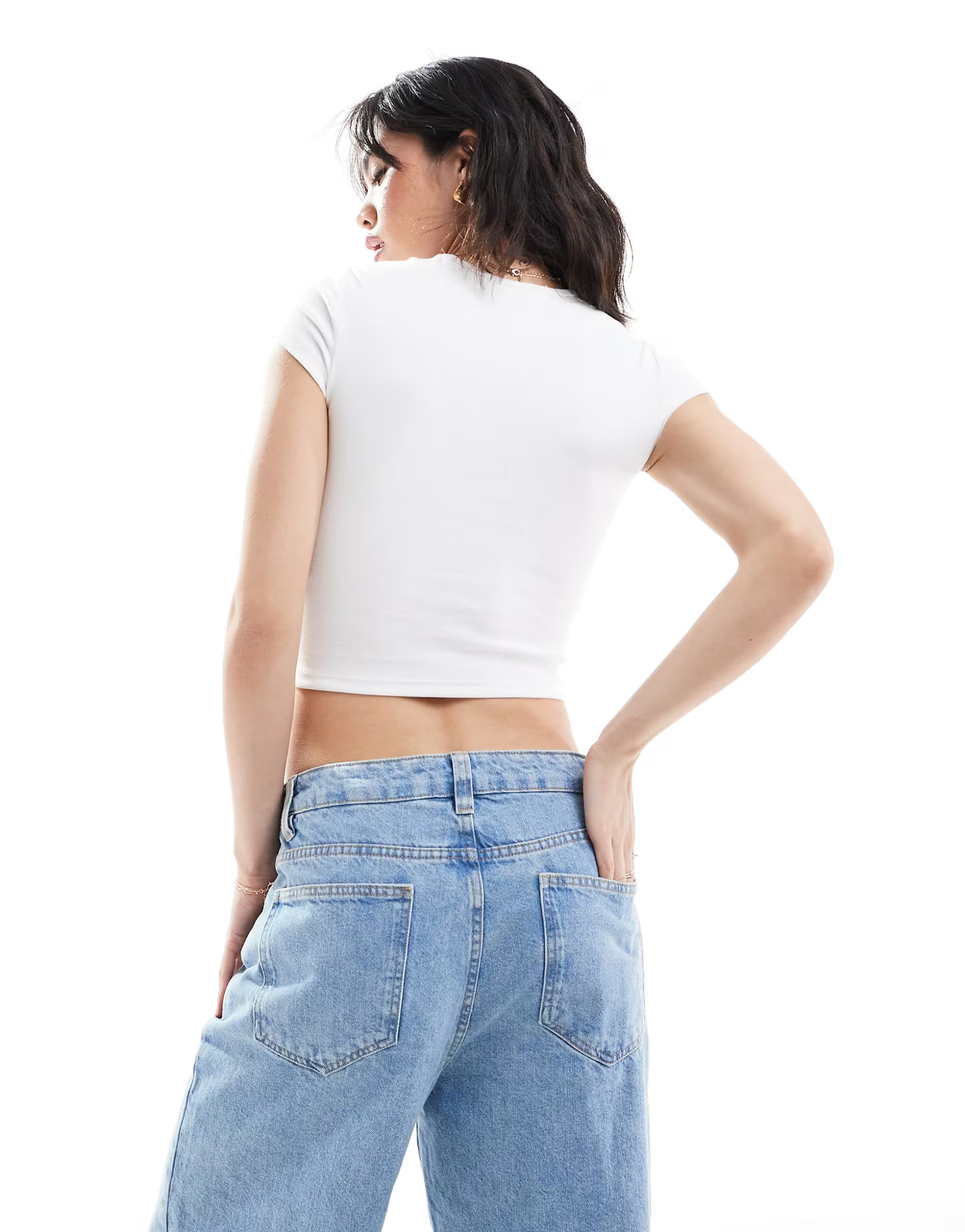 Bershka 2 pack ribbed baby tee in black & white | ASOS | ASOS (Global)