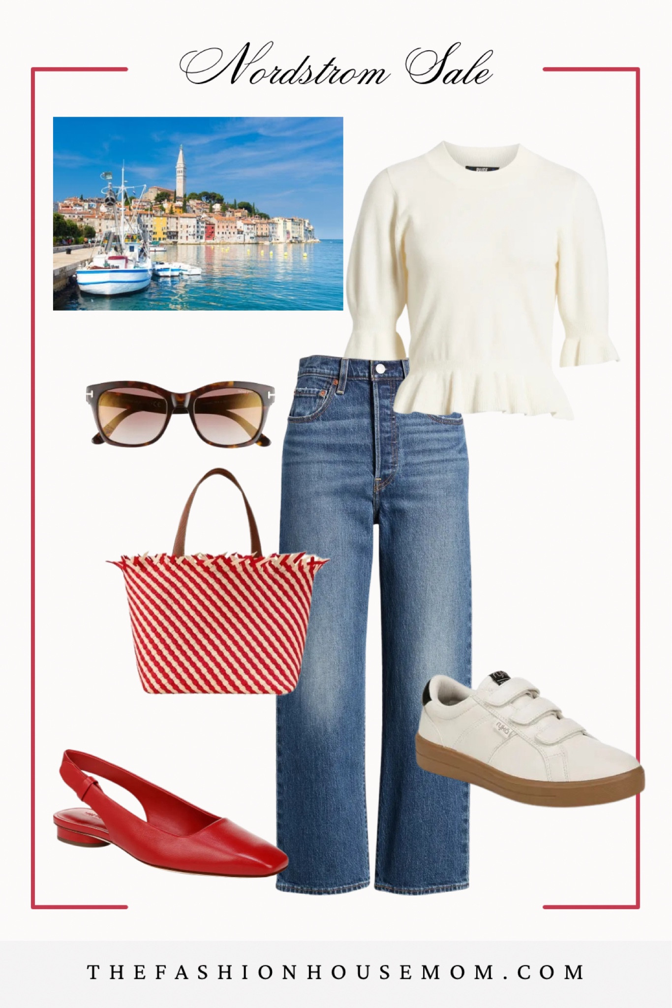 Coastal summer style. This casual outfit can be worn with red flat shoes or sneakers, and can transition you from summer to fall. 
Straight leg jeans are still the top denim choice for fall style  

#LTKStyleTip #LTKxNSale #LTKSummerSales