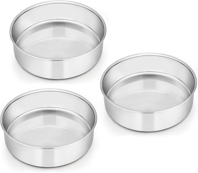 E-far 6 Inch Cake Pan Set of 3, Stainless Steel Round Smash Cake Baking Pans Tins, Non-Toxic & He... | Amazon (US)