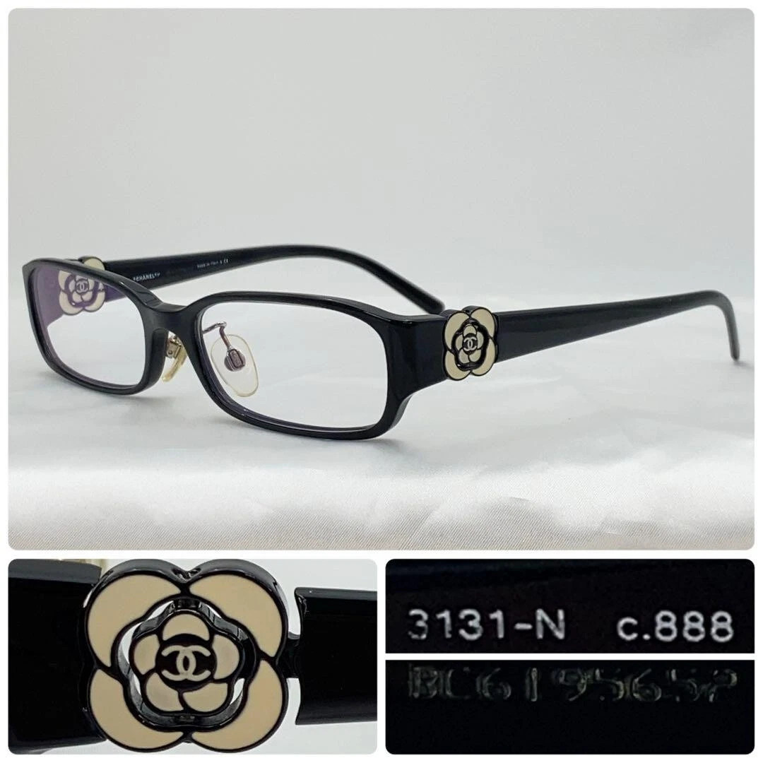 CHANEL eyeglass frames 3131-N c.888 Camellia 53□16 130 Black  Off-white Women's | eBay US