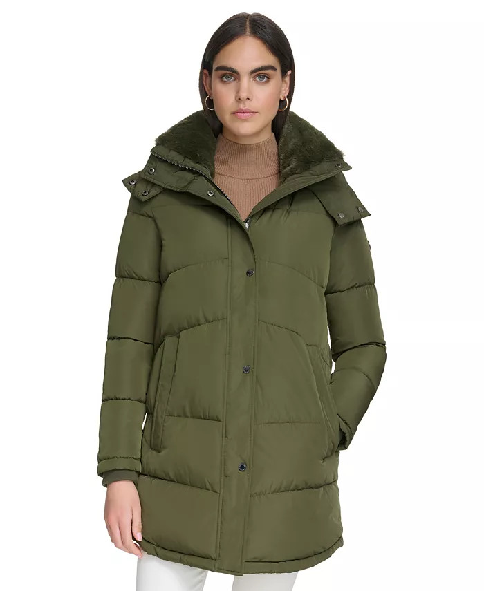 Women's Faux-Fur-Trim Hooded Puffer Coat, Created for Macy's | Macy's