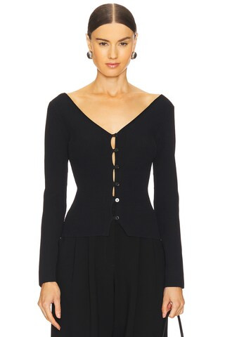 Enza Costa Long Sleeve V Cardigan in Black from Revolve.com | Revolve Clothing (Global)