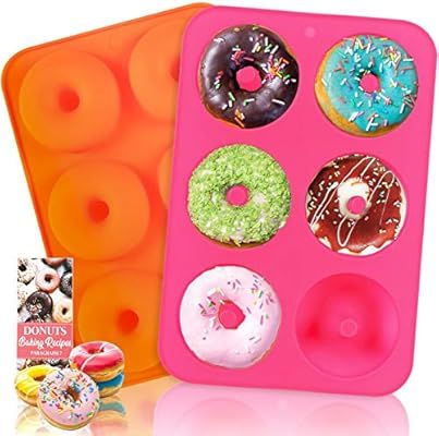 Silicone Donut Pan, 2pcs Non-Stick Mold, Silicone Donut Mold for 6 Full-Size Donuts, Bagels and M... | Amazon (US)