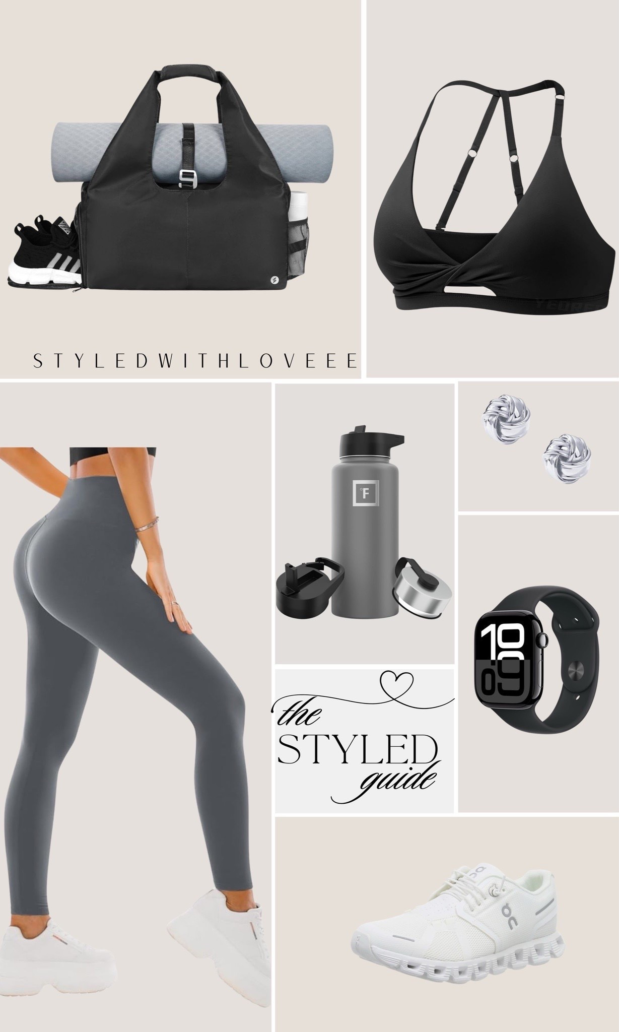 Minimalist, chic, and ready to move. This monochrome activewear look blends function with fashion—high-waisted leggings, a strappy sports bra, and fresh white sneakers for effortless style. Pair with a smartwatch to track progress, a quilted gym bag to keep essentials organized, and crystal studs for that subtle luxe touch. 

 

#LTKootd #LTKfitnessgoals #LTKActive