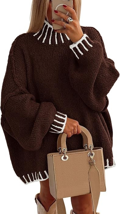 PRETTYGARDEN Women's Mock Neck Oversized Pullover Sweaters | Amazon (US)
