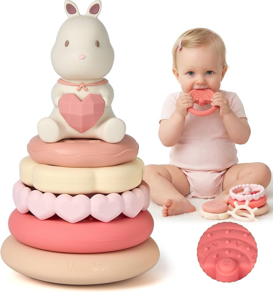 Moonkie Bunny Baby Stacking Toys | 7-Piece Silicone Rings for Teething Relief | Educational Toy f... | Amazon (US)