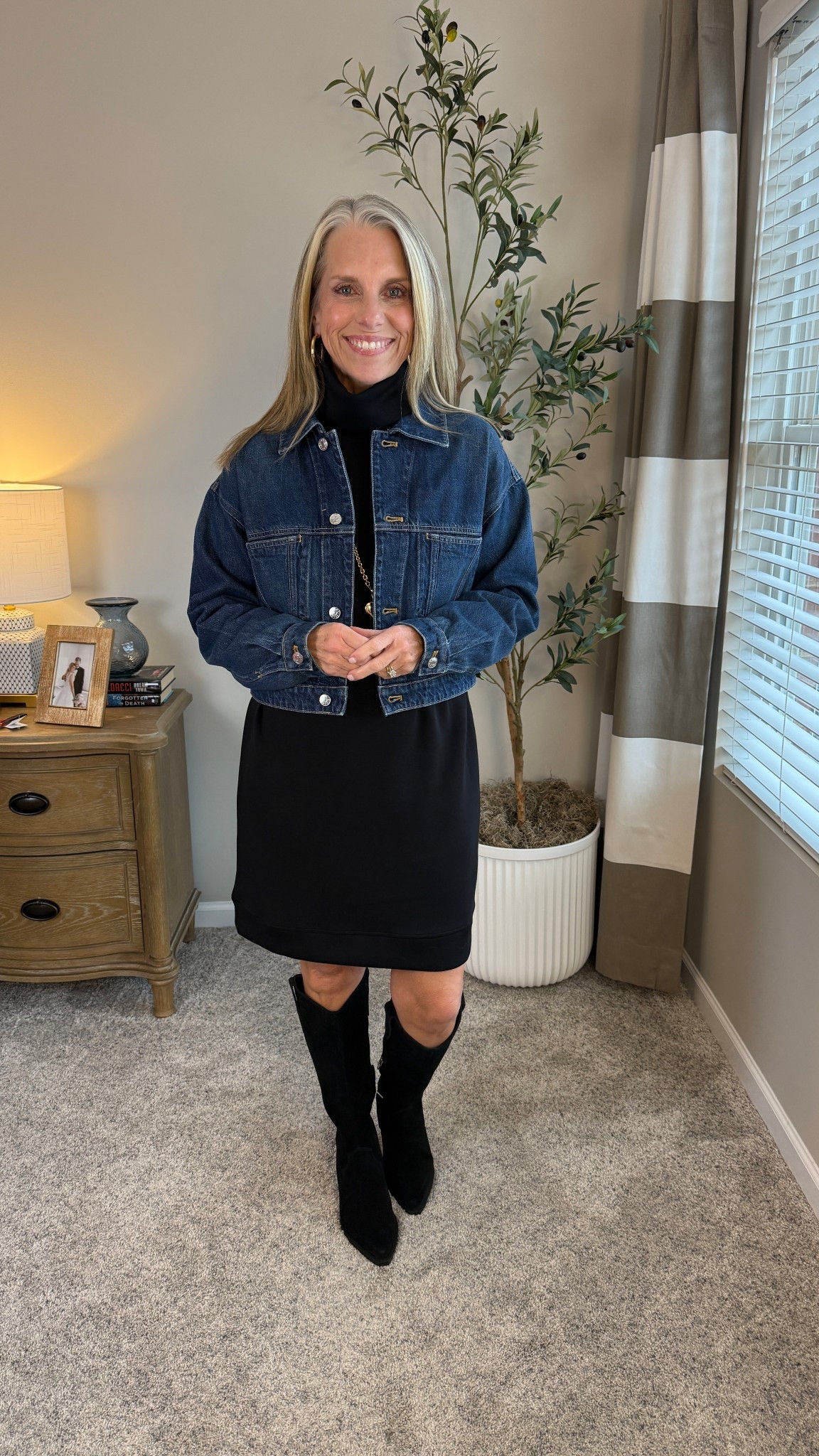 Spanx AirEssentials new turtleneck dress and denim jacket. Wearing small in both. Use LISAXSPANX for 15% off one purchase. 

#LTKOver40 #LTKSeasonal #LTKCyberWeek
