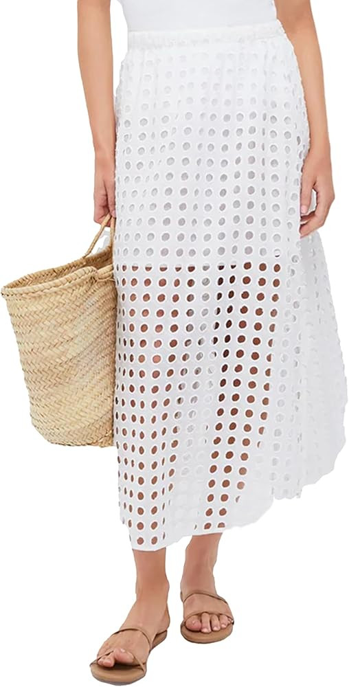 Fiona Jolin 2025 Women Summer Casual Eyelet Bohemian Maxi Skirt Beach Long Skirt with Mini Undern... | Amazon (US)