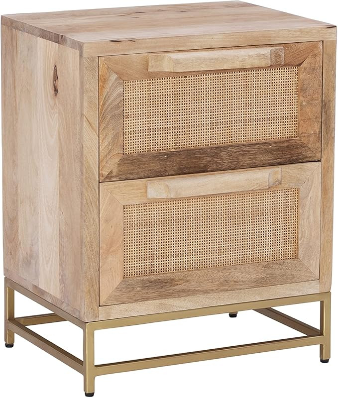 Powell Natural Rattan and Gold Base 2 Drawer Danika Cabinet, Two | Amazon (US)