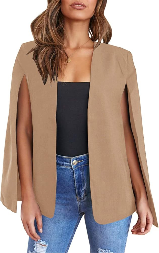 GAMISOTE Womens Cape Blazer Split Sleeve Open Front Casual Jacket Coat Workwear | Amazon (US)