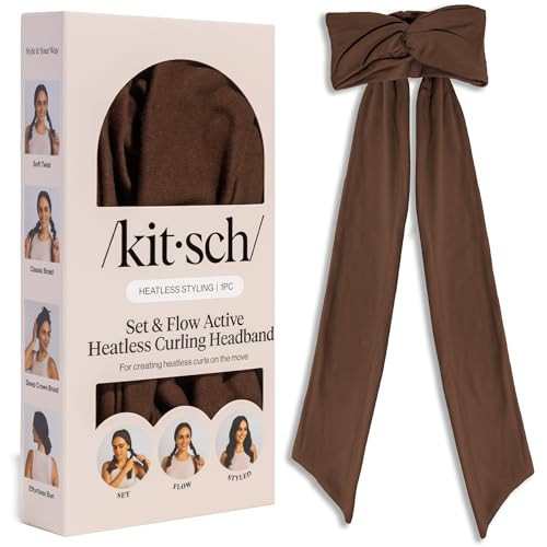 Kitsch Set & Flow Active Heatless Curling Headband For Women – Achieves Heatless Curls Overnight, No Heat Damage | Heatless Curlers with Flexible Fit | Great During Gym, Travel - Chocolate Brown, 1pc | Amazon (US)