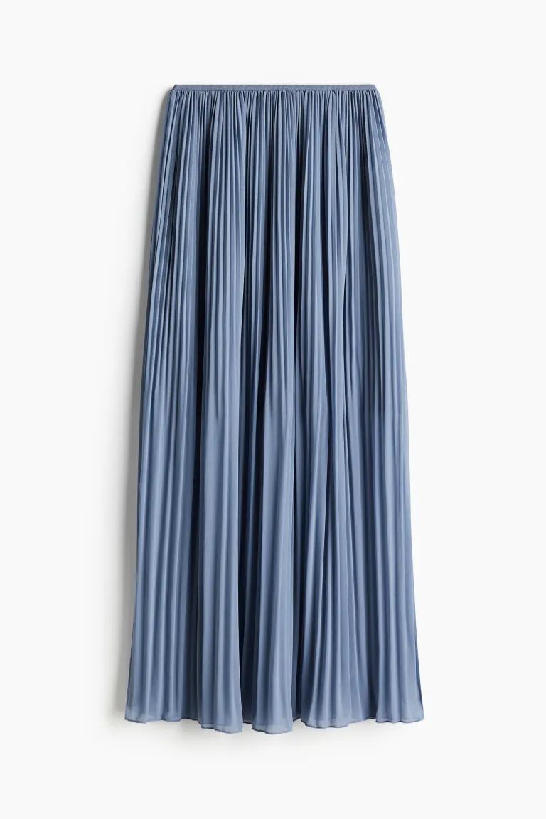 Pleated Chiffon Skirt - Regular waist - Long - Dusty blue - Ladies | H&M US | H&M (US + CA)