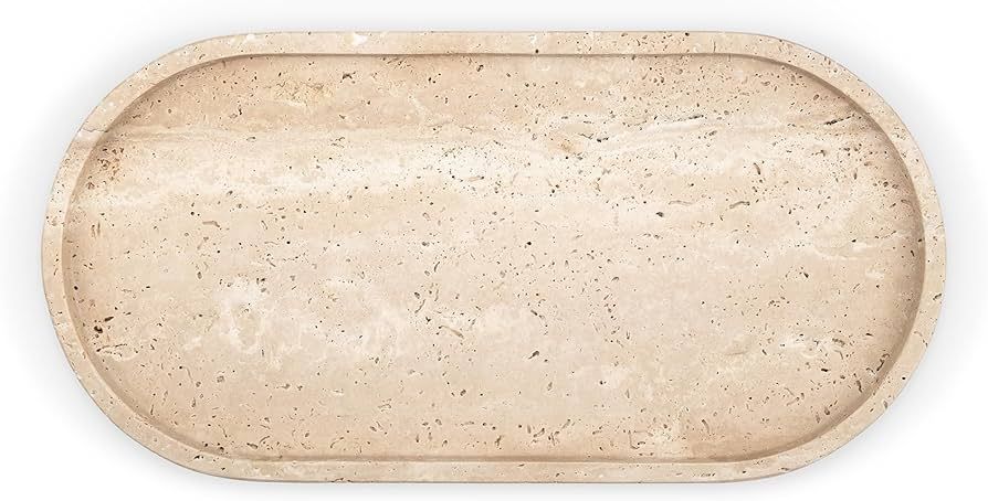 Travertine 12 inch Oval Tray Catch All by Ceremony Home | Amazon (US)