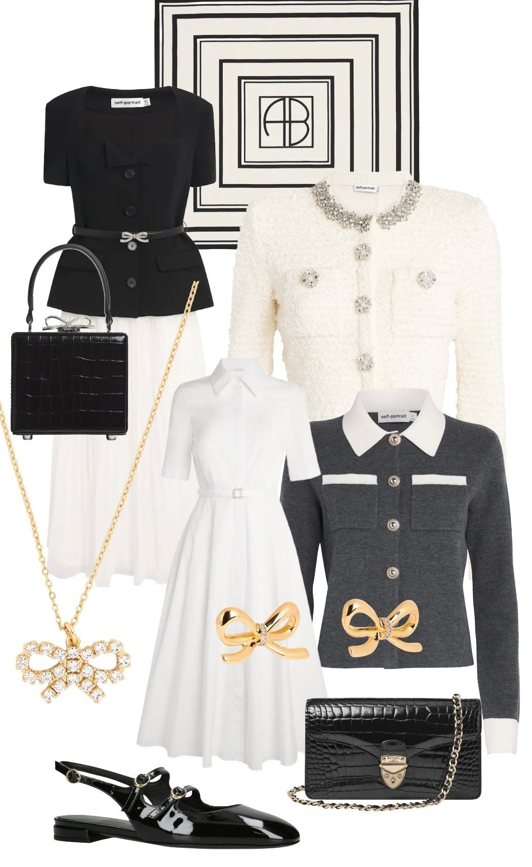 GO, GO, GO! The best Monochrome picks from the Harrods up to 30% off Sale Preview - but hurry, they’re already being snapped up fast…

Black and White Dress, Embellished Cream Boucle Cardigan, Grey Contrast Cardigan, Black Croc Top Handle Bag, Gold Bow Earrings and Diamanté Bow Necklace - all Self-Portrait

White Shirt Dress - Emilia Wickstead

Black Croc Mayfair Clutch Bag - Aspinal of London

Silk Scarf - Annie Bing

Black Patent Leather Slingbacks - Stuart Weitzman 

#LTKsale #LTKluxury #LTKeurope
