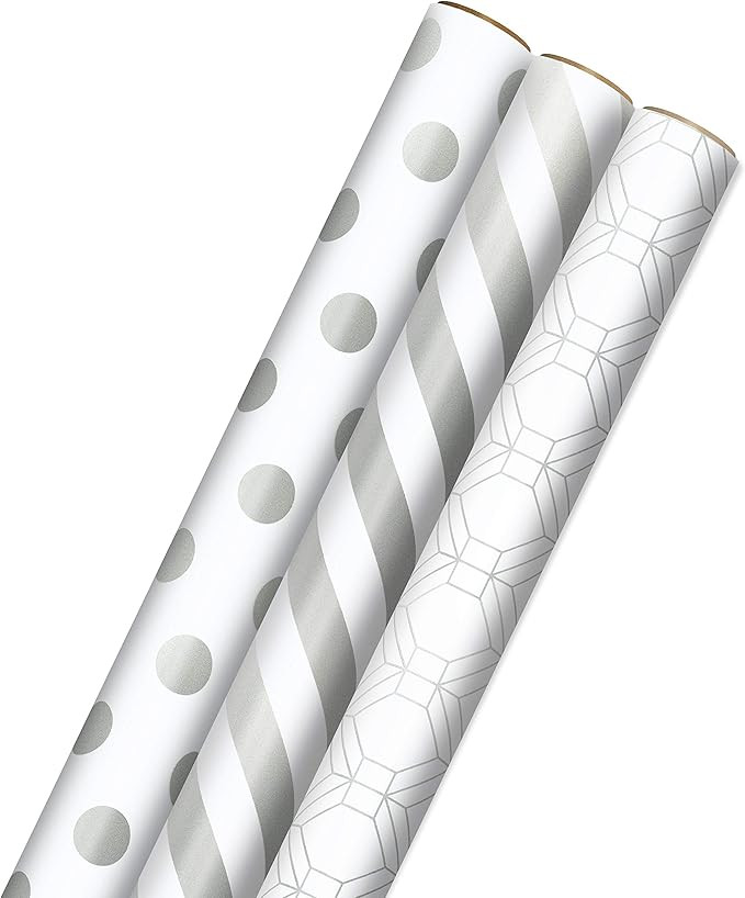 Hallmark Wrapping Paper Rolls for Weddings, Bridal Showers, Birthdays - Silver and White Gift Wra... | Amazon (US)