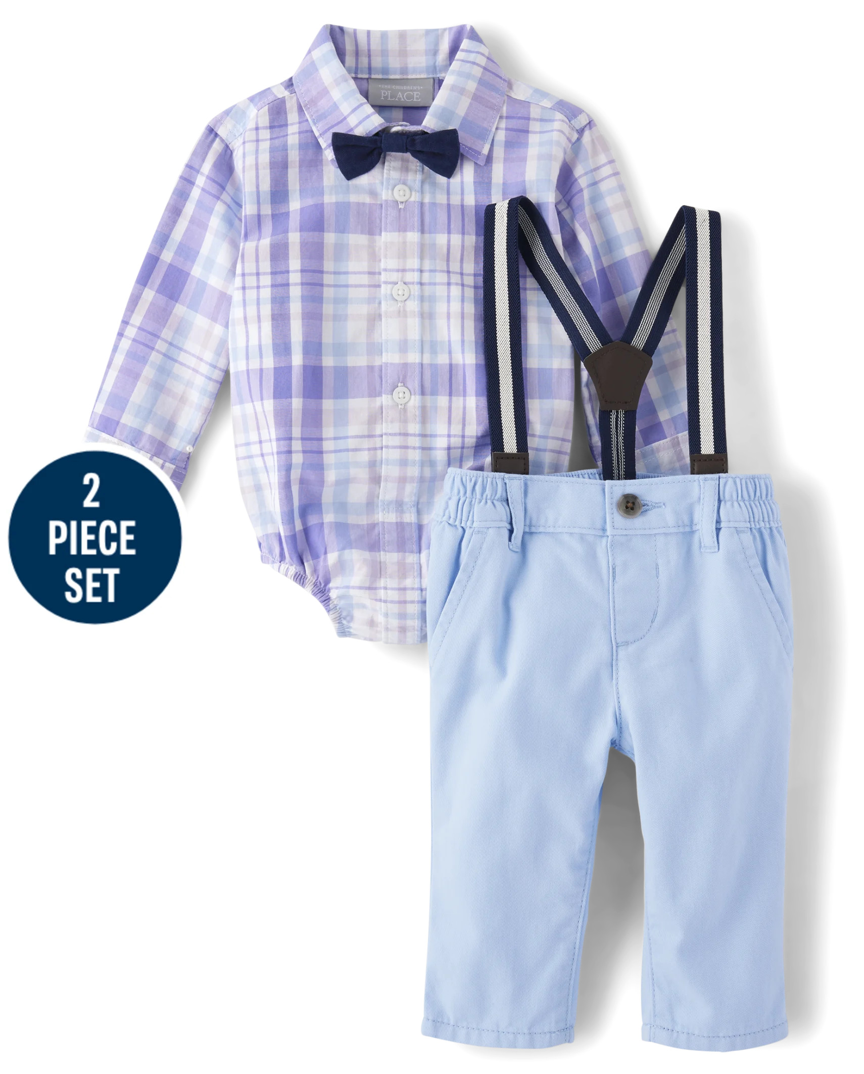 Baby Boys Dad And Me Long Sleeve Plaid Poplin Button Up Bodysuit And Twill Woven Chino Pants 2-Pi... | The Children's Place
