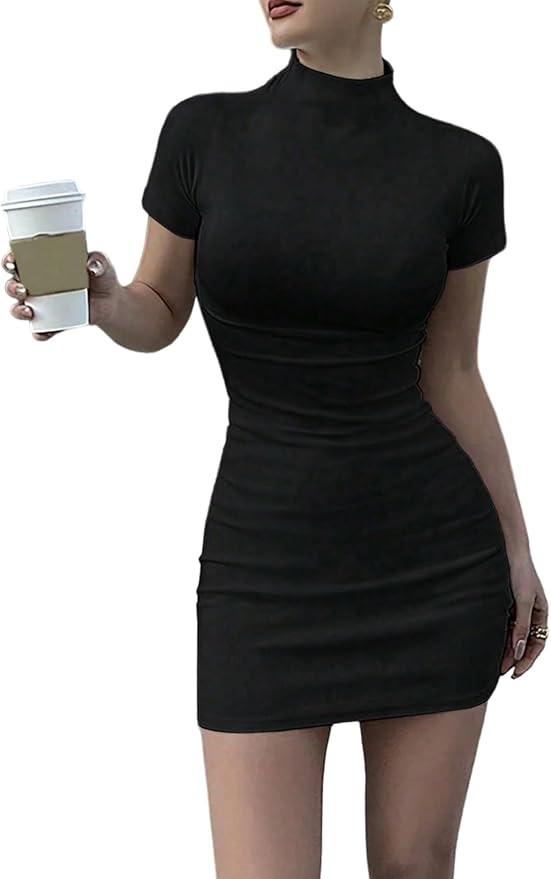 Milumia Women's Mock Neck Bodycon Mini Dress Short Sleeve Casual Fall Going Out Dresses | Amazon (US)