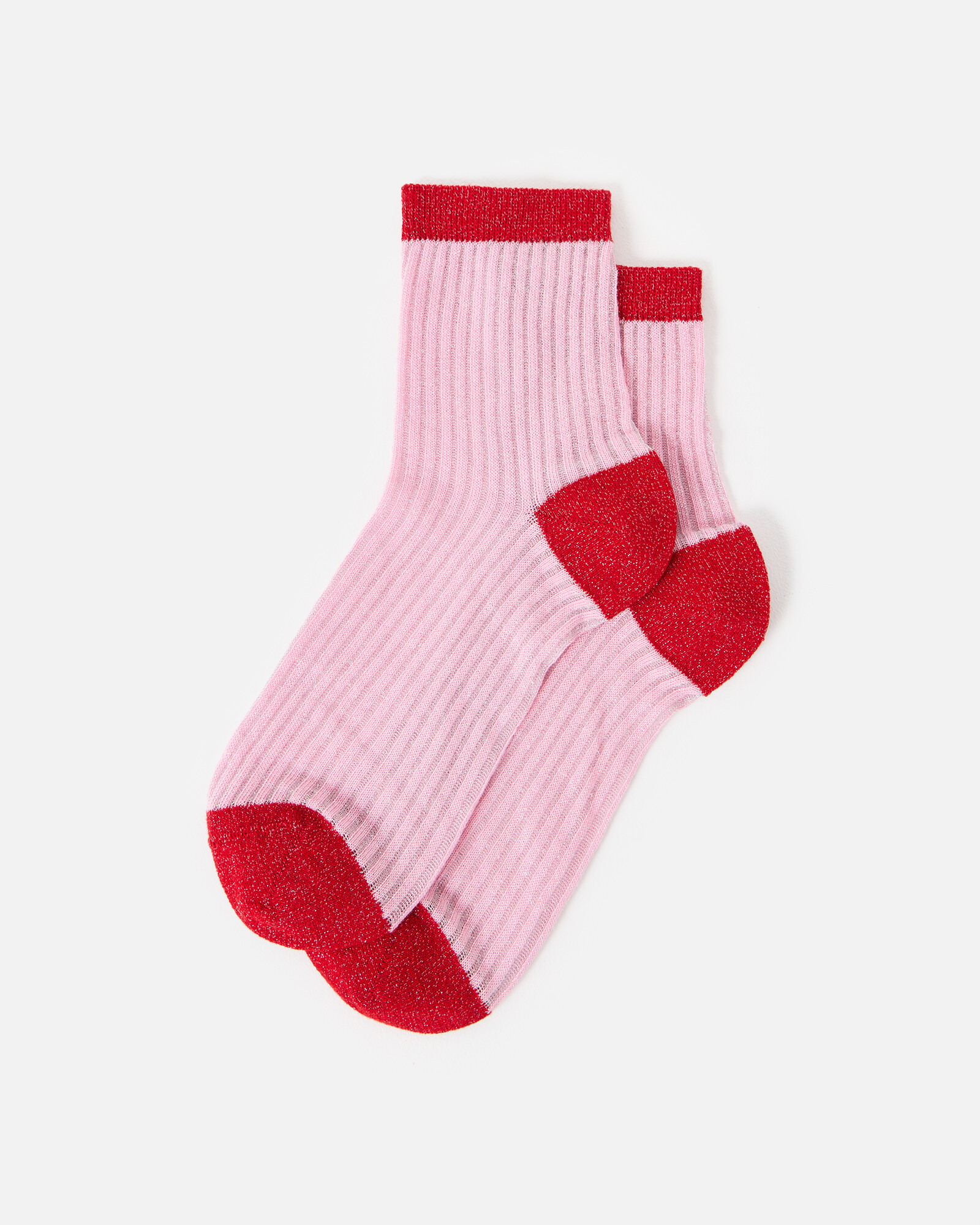 Pink & Red Ribbed Glitter Ankle Socks | Oliver Bonas | Oliver Bonas (Global)