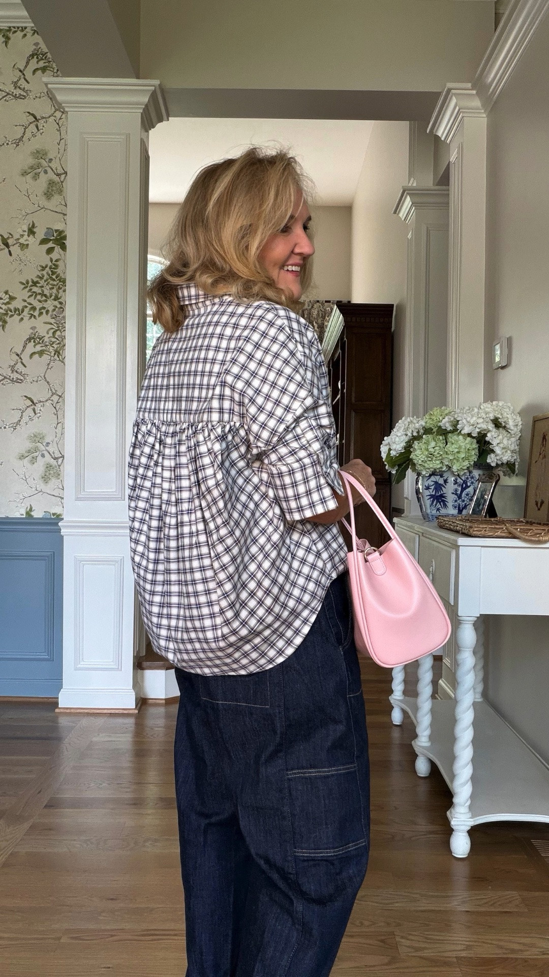 This plaid peplum top and dark utility jeans make an easy, relaxed everyday look. The pink handbag adds a pretty pop of color to the classic neutral palette.

💡 LTK MADE EASY
❤️ Heart = Support my posts!
🔖 Save = Get sale & restock alerts
📋 Lists = Keep favorites organized
📲 Share = Send lists and products to a friend. Hello, Christmas List!
💬 Comment = Ask me anything about what I'm wearing.:-)

#LTKootd #LTKgrwm #LTKOver40