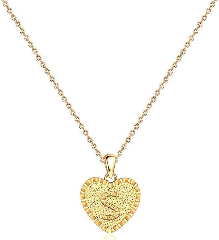 Heart Initial Necklace for Women - 14K Gold Filled Dainty Heart Pendant Initial Letter Necklaces,... | Amazon (US)