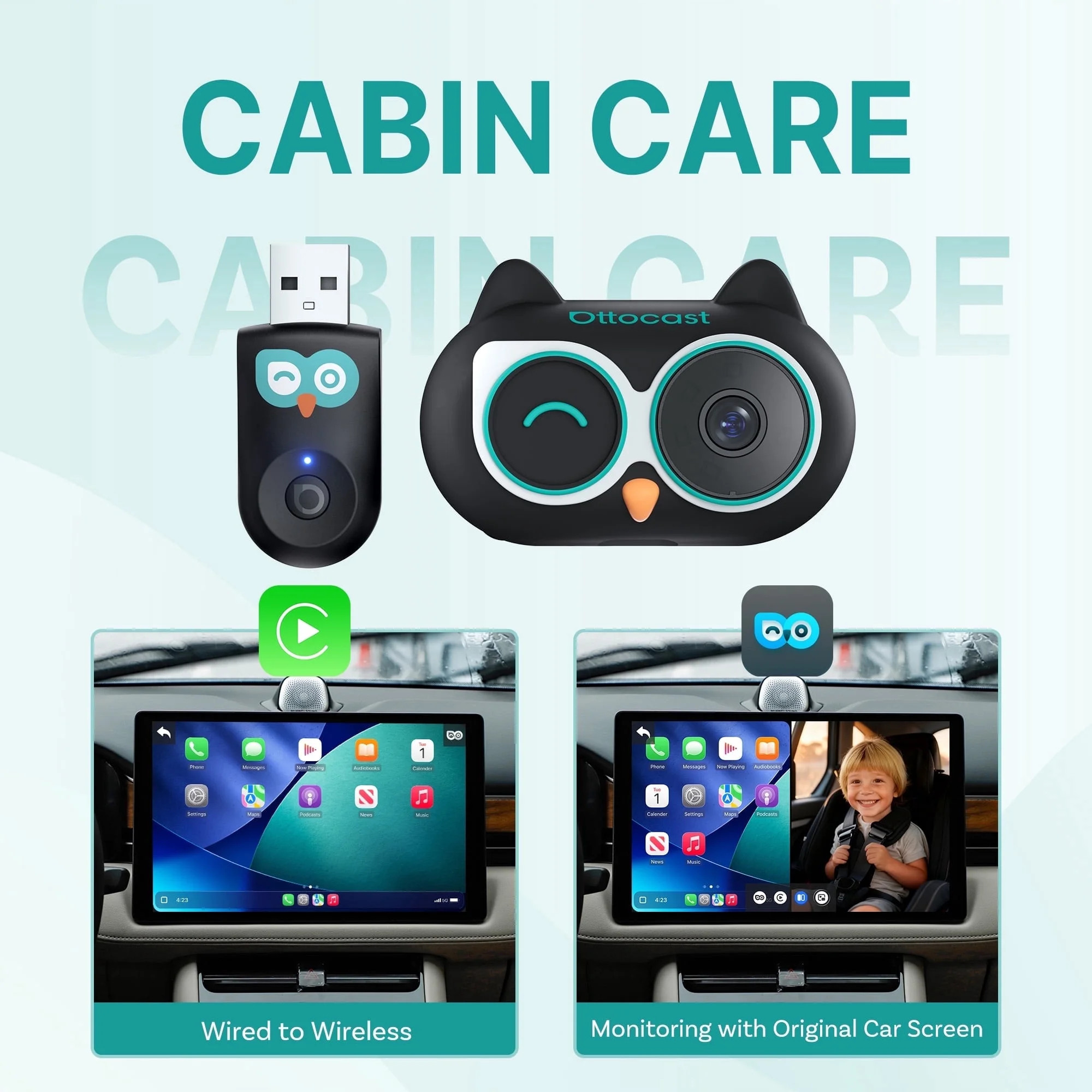 Ottocast Cabin Care Adapter Wireless CarPlay Adapter Car Accessories Camera 1080P HD for Baby Kid... | Walmart (US)