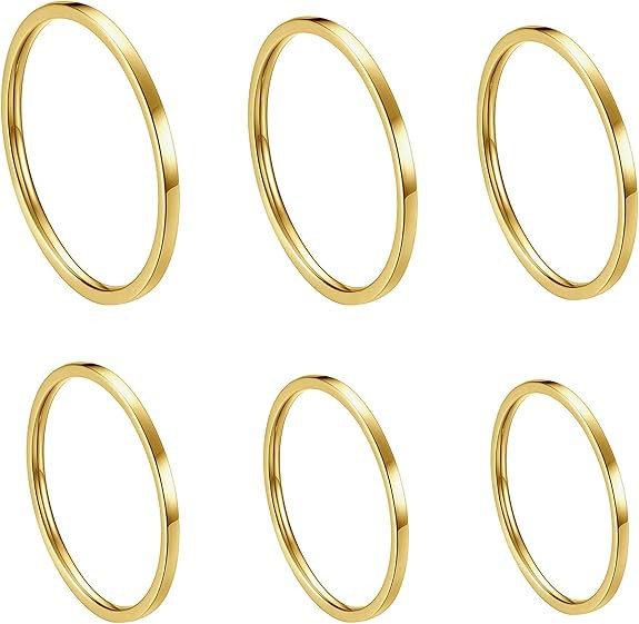 ALEXTINA Women's 6 Pieces Stainless Steel 1MM Thin Midi Stacking Rings Plain Band Comfort Fit Siz... | Amazon (US)