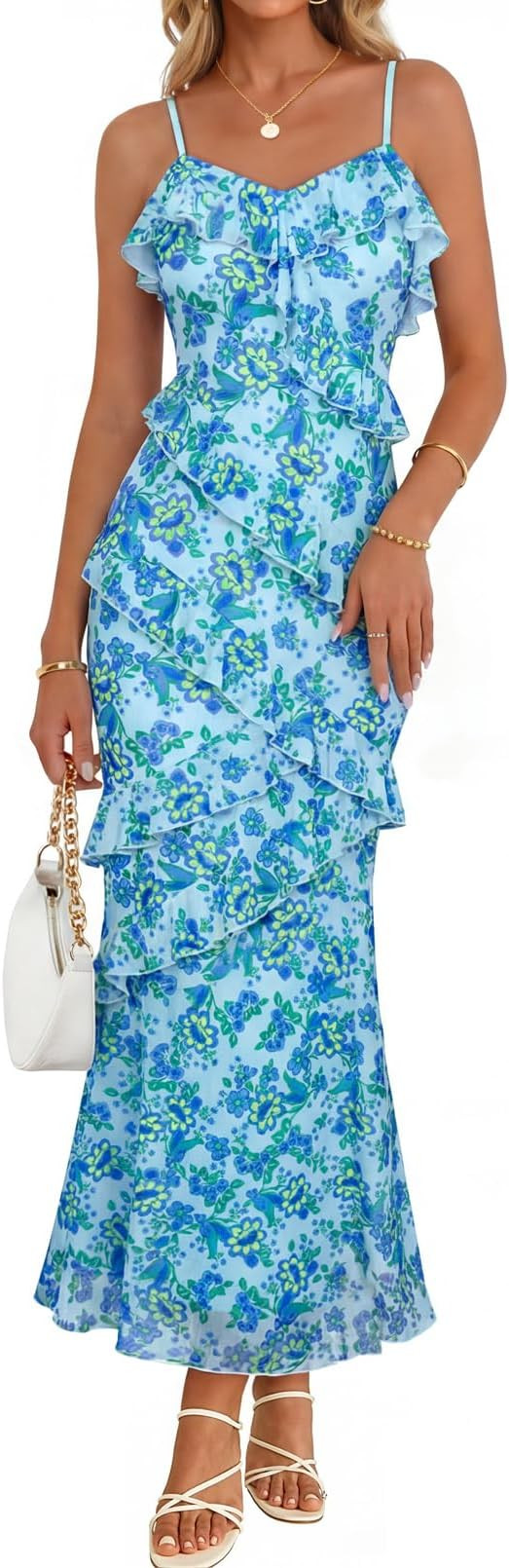 MEROKEETY Summer Floral Wedding Guest Maxi Dress Women 2026 Vacation Formal Bodycon Spaghetti Str... | Amazon (US)