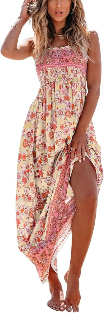 CUPSHE Women's Maxi Dress Ditsy Floral Smocked Summer Sundress Sleeveless Ruffled Spaghetti Strap... | Amazon (US)