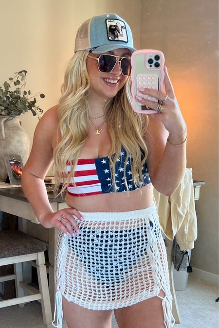 Fourth of July, Memorial Day, Labor Day, Outfit inspo from Amazon crochet skirt American flag bikini family friendly swim size 8/10 pool outfit inspo vacation outfit inspo beach, Outfit inspo Boat , Outfit inspo