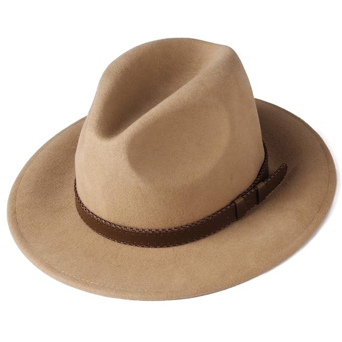 FURTALK Womens 100% Wool Fedora Hat with Belt Buckle Wide Brim Felt Panama Hats | Amazon (US)