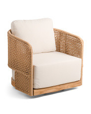 Outdoor Wicker Teak Base Swivel Chair | Marshalls