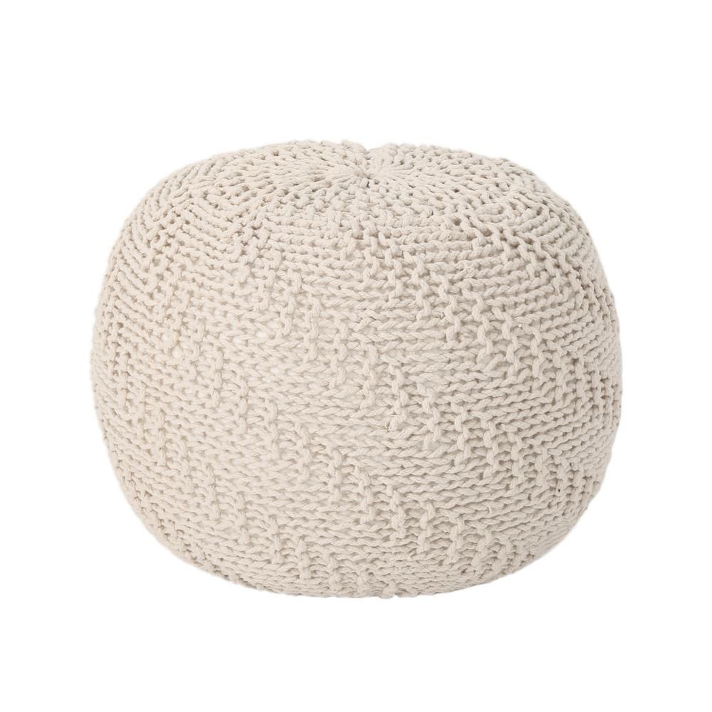 Noble House Hershel Beige Knitted Cotton Pouf-41660 - The Home Depot | The Home Depot