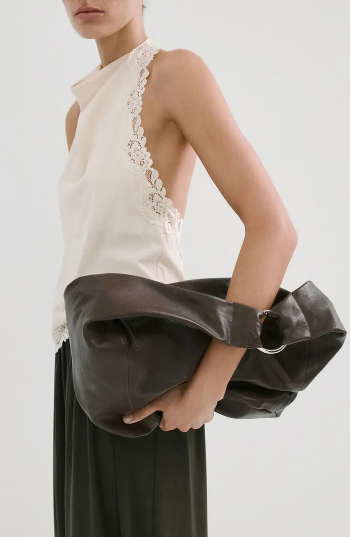 MANGO Kristen Draped Lace Detail Cotton Halter Top | Nordstrom | Nordstrom