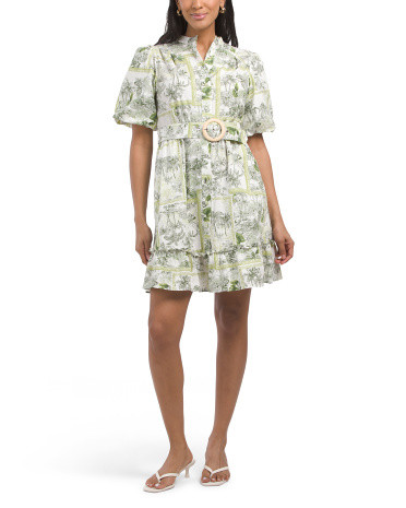 Chinoiserie Belted Flounce Hem Mini Dress | Marshalls