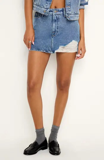 Good American Shredded Distressed Nonstretch Denim Miniskirt in Indigo682 at Nordstrom Rack, Size 4 | Nordstrom Rack
