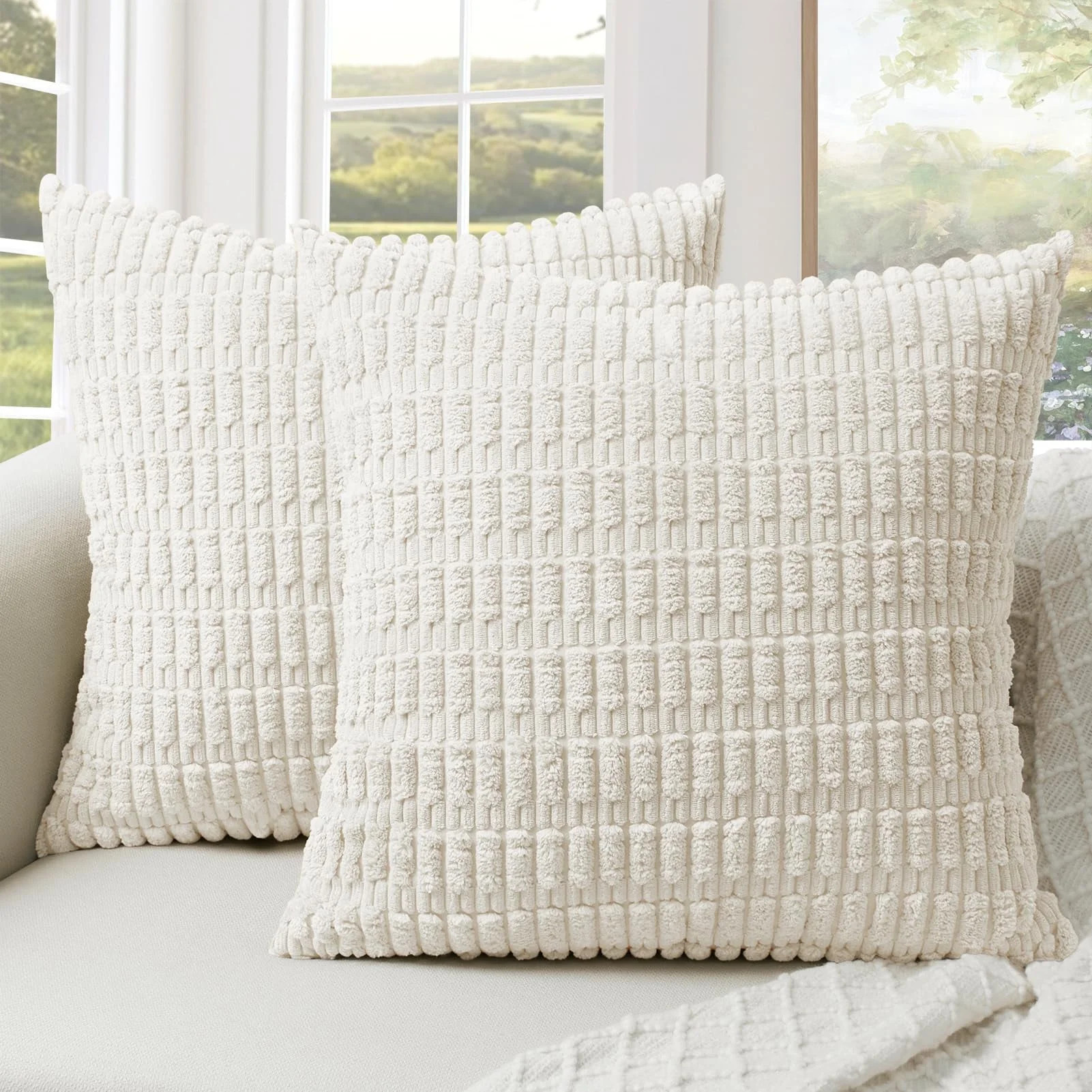 Softalker Throw Pillow Covers, Decorative Corduroy Soft Boho Striped Pillow Cases 18x18 Inch Set ... | Walmart (US)