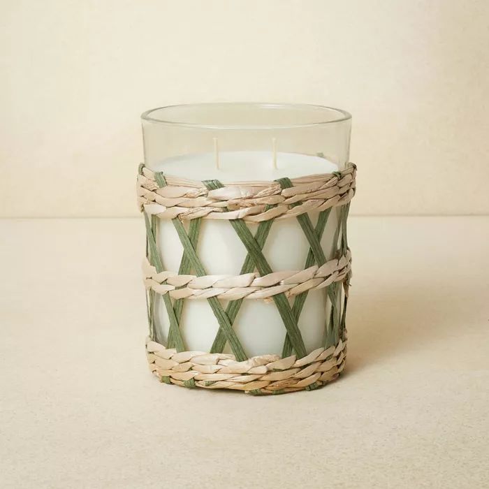 16oz Glass 2-Wick with Woven Wrap Green Candle - Opalhouse&#8482; designed with Jungalow&#8482; | Target