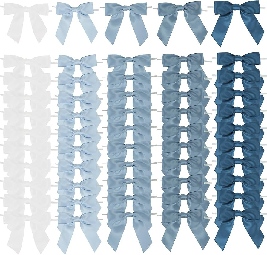 AIMUDI 5 Colors Dusty Blue Twist Tie Bows 3.5" Premade Blue Satin Ribbon Bows for Gift Wrapping P... | Amazon (US)