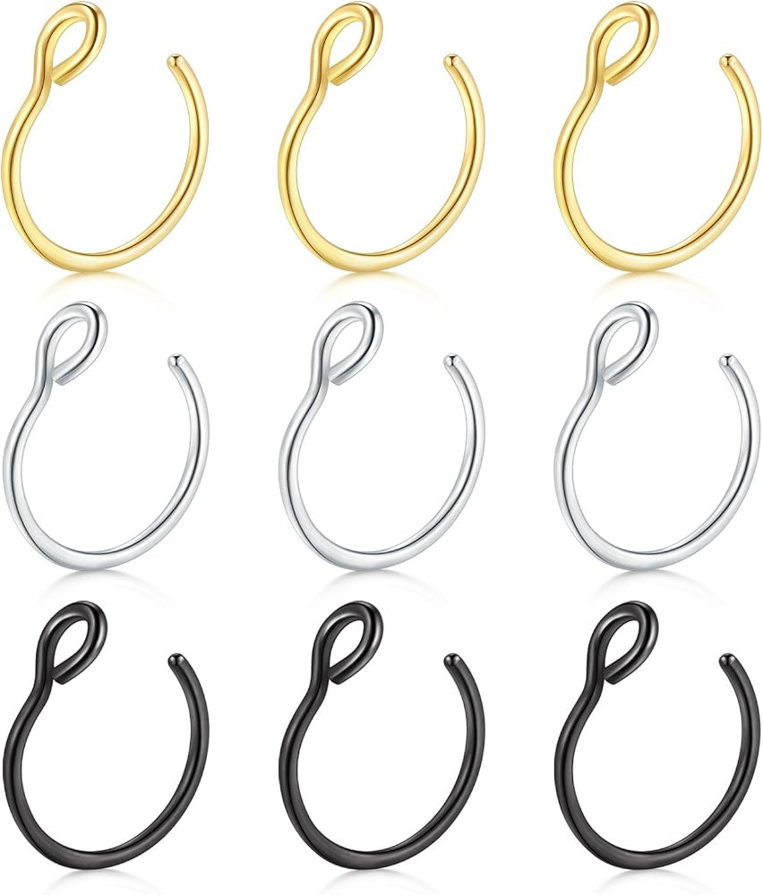 D.Bella 20G Fake Piercing Jewelry Hoop for Faux Lip Septum Nose Ring Set,8mm | Amazon (US)