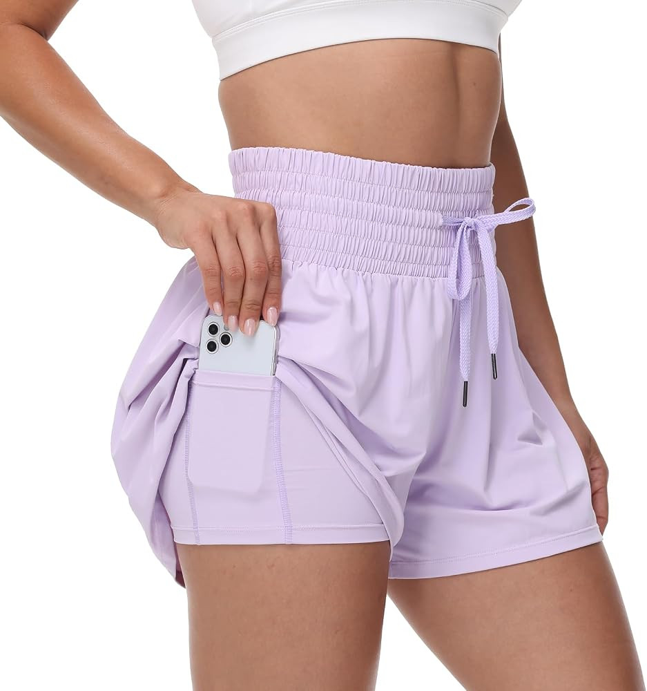 Blaosn Flowy Athletic Shorts for Women Gym Workout Running Short Pants High Waist Skort with Pock... | Amazon (US)