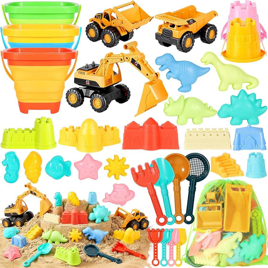Beach Sand Toys Set,35 PCS Sand Castle Building Kit for Kids Ages 3-10 | Amazon (US)